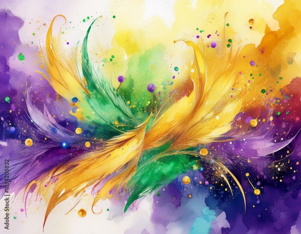 Obraz premium mardi gras digital watercolor background abstract splash colorful art