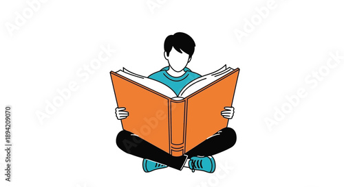 A person is absorbed in reading a large open book