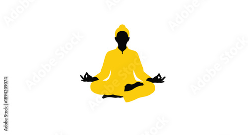 Silhouette of a person meditating in the lotus position filled with yellow color