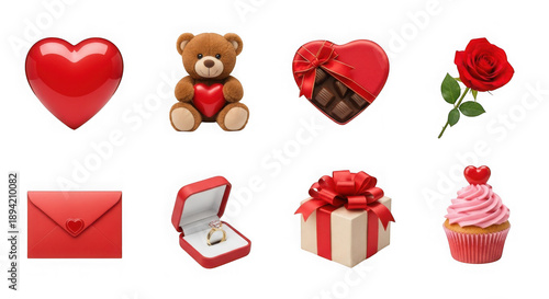 Valentine's day icons set isolated on transparent background