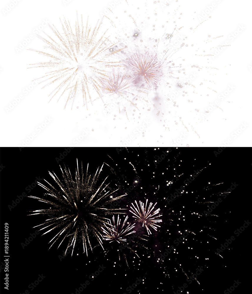 Obraz premium Golden Fireworks with Purple Smoke Explosion on Black Background
