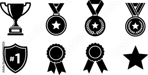 Award icon set. Champion symbol. Silhouette style 