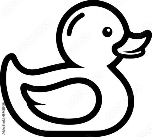 A detailed illustration of a rubber duck in black and white