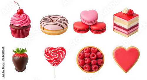 Assortment of valentine's day desserts isolated on transparent background