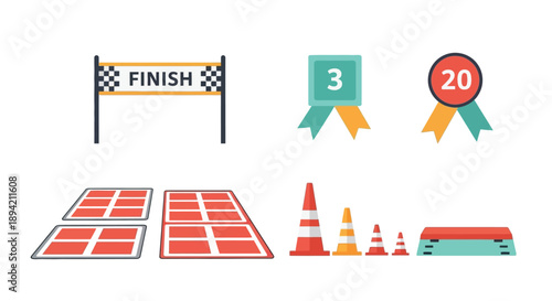 Running race elements finish line awards and track infrastructure