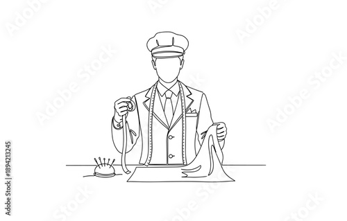 Tailor measuring fabric in modern minimalist style with outline design