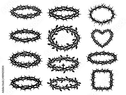 Crown of Thorns Collection Black Silhouette Religious Graphics for Easter and Good Friday