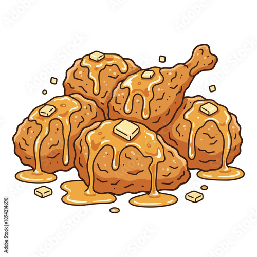 Delicious Honey Butter Fried Chicken Drumsticks and Thighs Illustration