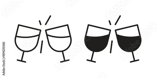 Clinking glasses icon in a simple line art style. EPS10