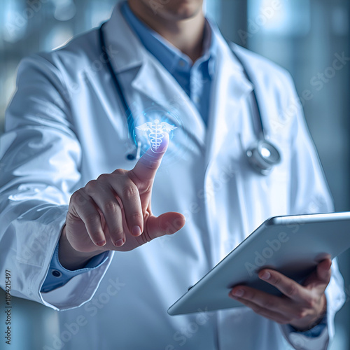 Doctor Interacting with Digital Medical Technology for Future Healthcare