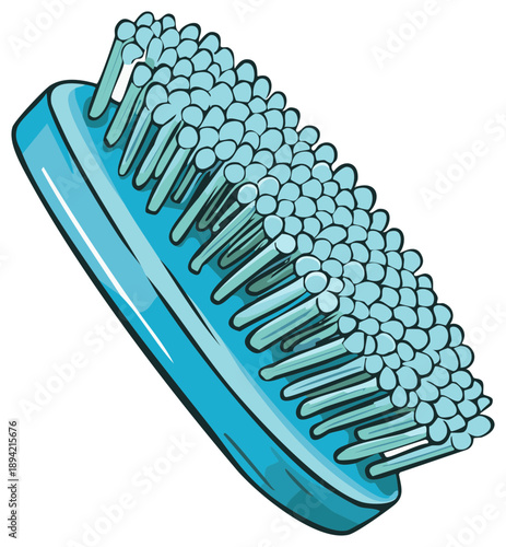 Blue cleaning brush with handle and bristles for home or office use cartoon vector