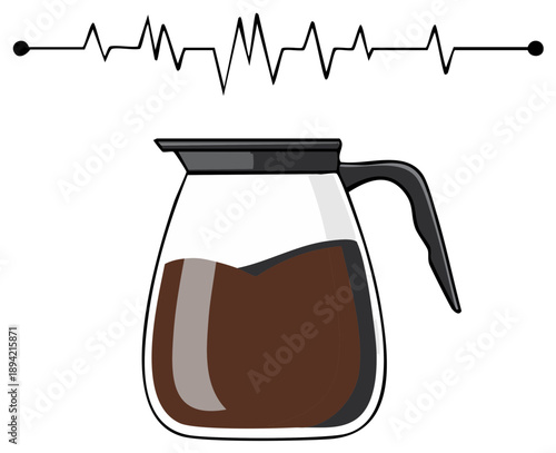 Conceptual Illustration of Caffeine's Effect on Heartbeat with Coffee Pot and EKG Line