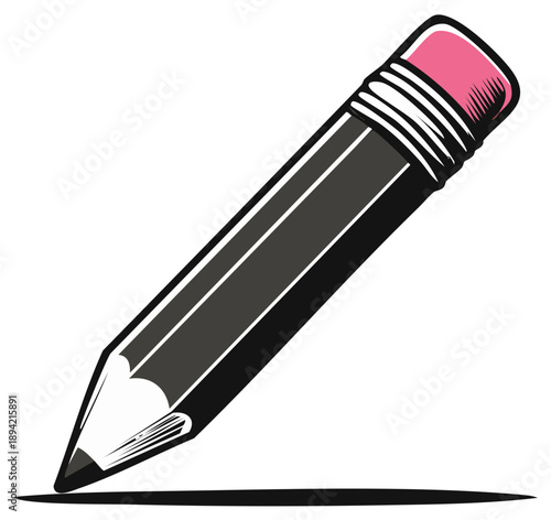 Simple black pencil illustration with pink eraser tip and drawn line