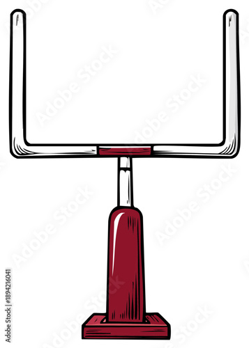 American football goal post upright with crossbar and base in burgundy and white