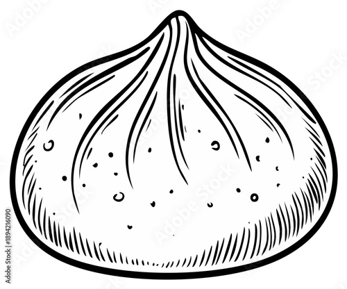 Traditional Asian steamed bun line art with pleats drawing in vintage sketch style