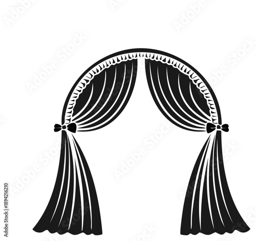 Draped Fabric Archway with Bows Design Element in Black and White