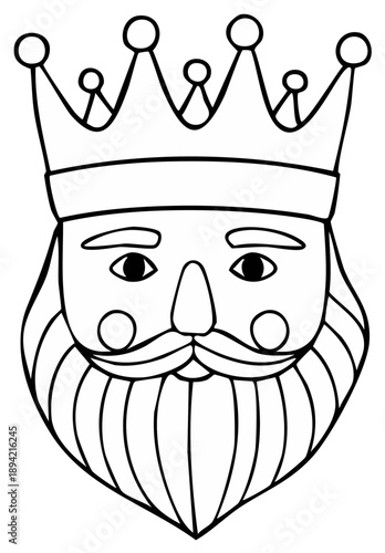 Illustration of a king's regal face with a crown and a flowing beard for regal representation