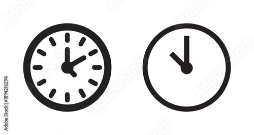 Two black and white clock icons showing different times