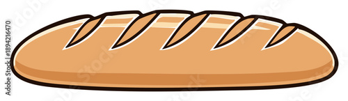 Classic long loaf of bread or baguette cartoon style vector illustration
