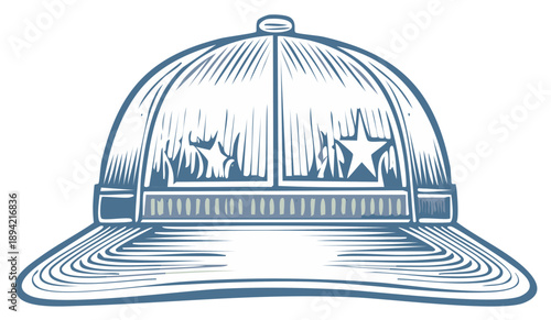 Cap with Star Badges in Engraving Style Hat with Simple Decoration