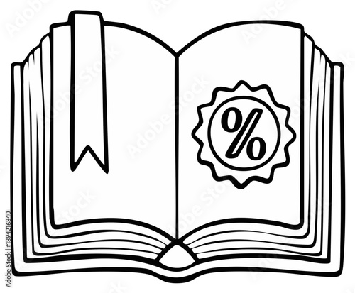 Open Book with Bookmark and Percentage Symbol Illustration