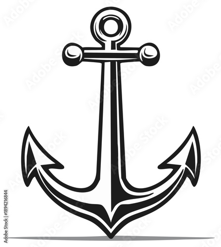Classic Nautical Anchor Emblem Black and White Vector Illustration