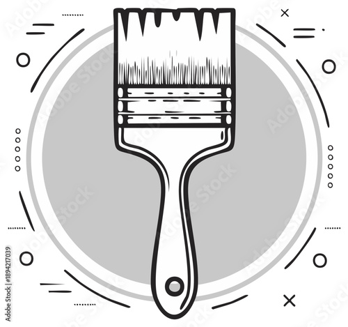 Handcrafted Paintbrush Icon with Circular Graphic Elements