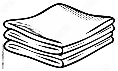Neatly stacked folded towels or cloths in a black and white line art style