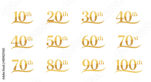 Golden anniversary and jubilee numbers set with ordinal indicators.