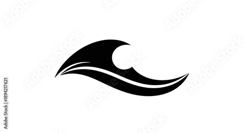 Black wave icon on white background, simple ocean symbol.