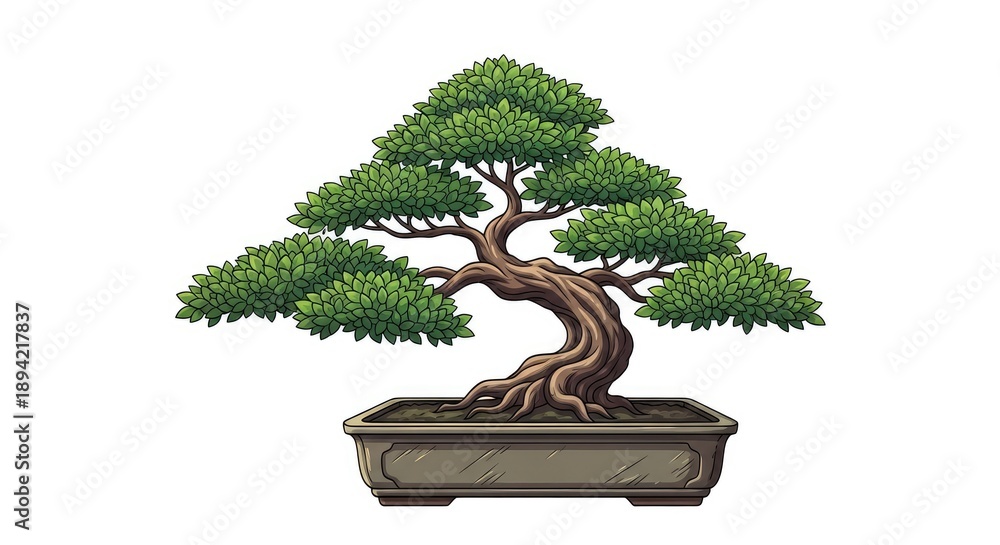 Fototapeta premium Bonsai tree illustration serene and elegant plant in a decorative pot
