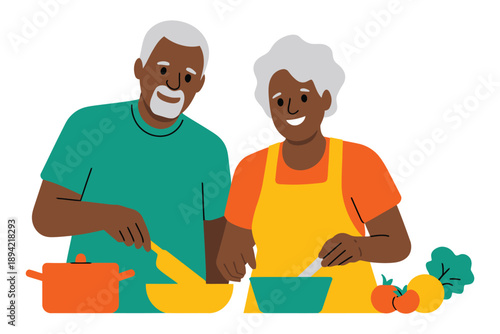 Senior Man Cooking with Pot and Bowl in Kitchen Setting with Utensil