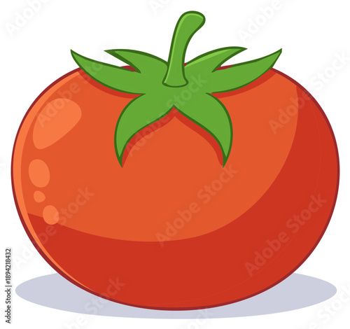 Simple cartoon illustration of a fresh ripe red tomato with a green stem