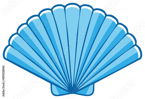 Blue seashell fan shape,  cartoon illustration, summer, beach, ocean, and sea life concept