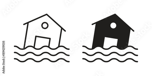 Flooded house icon in a simple line art style. EPS10