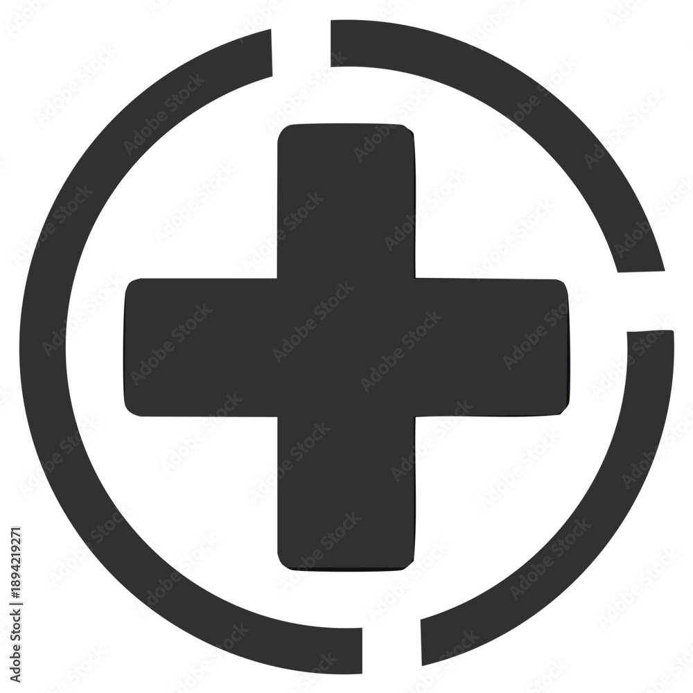 Obraz premium Abstract dark cross symbol inside a broken circle graphic illustration