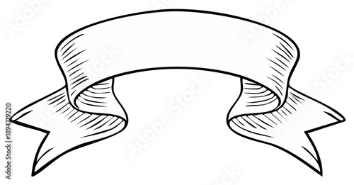 Hand drawn vintage style blank banner ribbon scroll template with elegant engraved shading