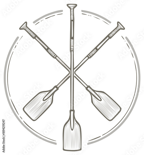 Illustration of crossed oars with circle, vintage style design