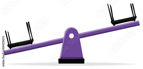 Illustration of Routers on a Balancing See-Saw Depicting Internet Speed Competition or Fair Access