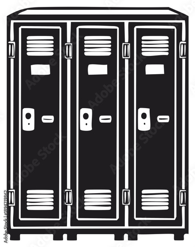 Black and White Illustration of Storage Lockers for School or Gym Rooms
