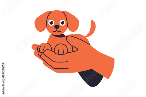 Cute orange puppy in hand