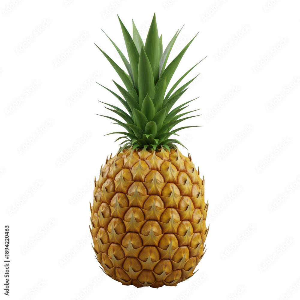 Fototapeta premium A fresh and ripe pineapple with green leaves isolated on white background