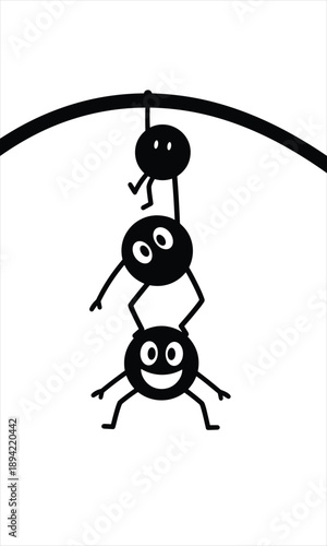 Teamwork and Mutual Support Concept with Cute Stick Figure Characters Hanging Together