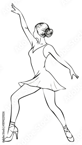 Graceful female dancer illustration in elegant line art featuring ballet pointe and high heel shoes
