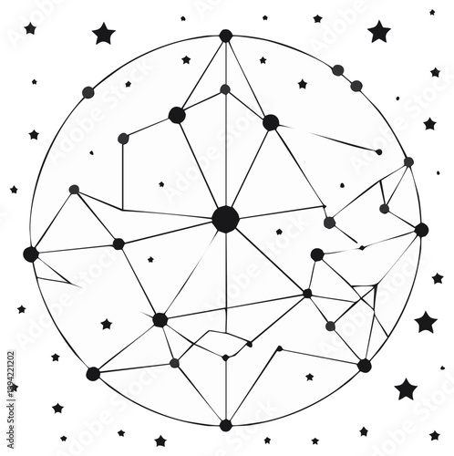 Abstract Constellation Map with Stars and Dots in Circular Design