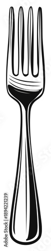 A Single Four-Pronged Silver Fork with a Polished Finish