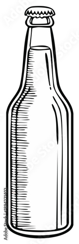 Beer Bottle Illustration, Beverage Bottle, Black and White, Drink Concept