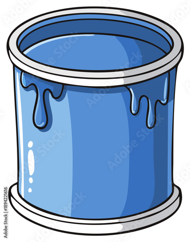 Illustration of a container full of blue liquid with drippings isolated on transparent background