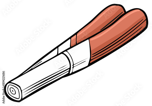 Cartoon illustration of a dual ended lip gloss or lipstick isolated against white