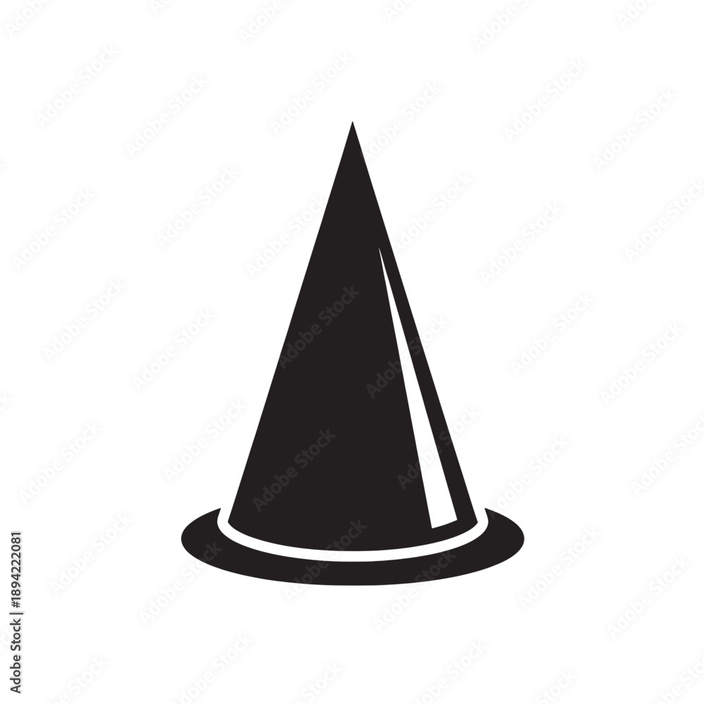 Fototapeta premium Witchs Hat in Simple Black Silhouette on White Background for Halloween Icon